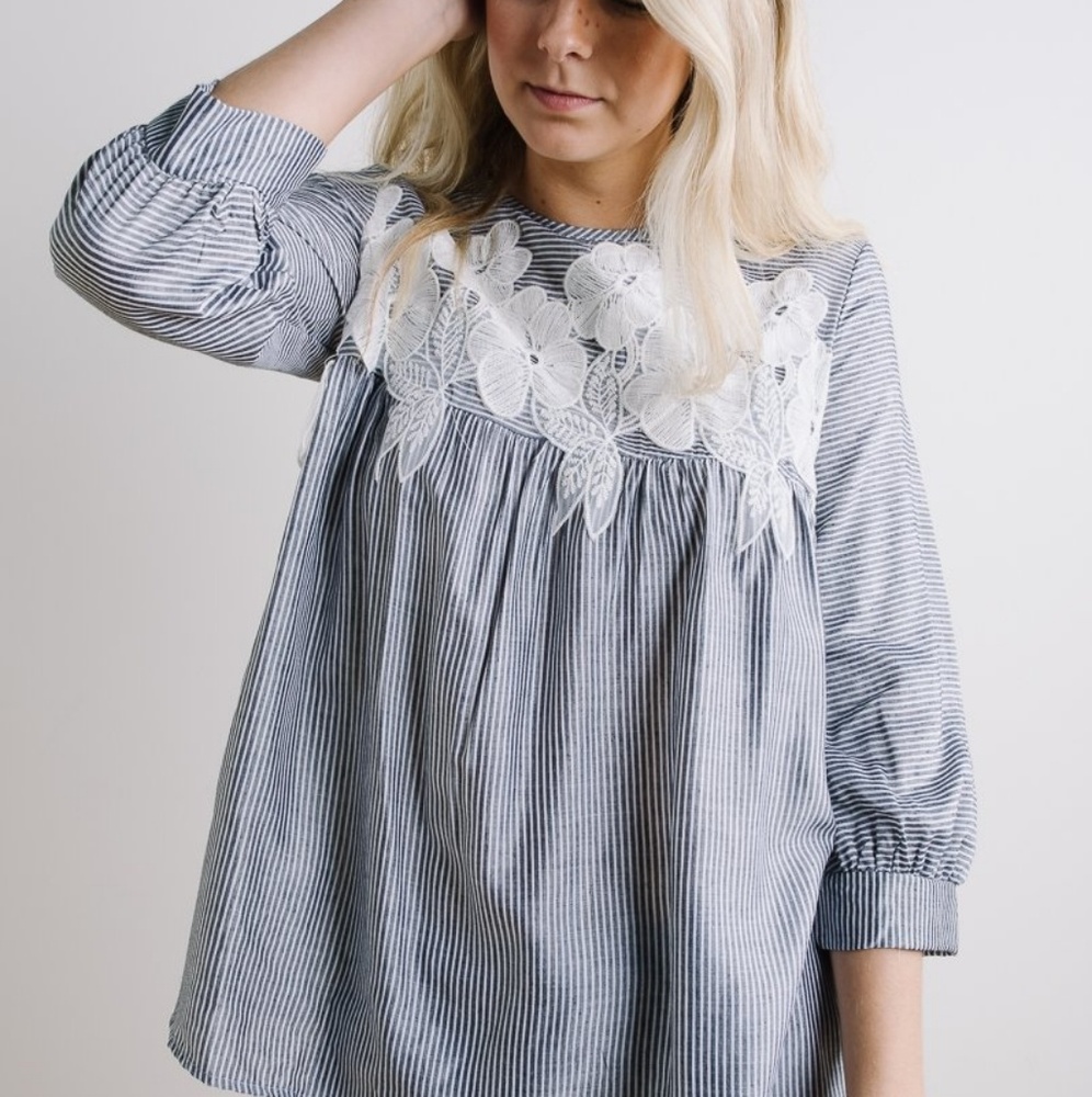 Piper and scoot pinstripe applique blouse